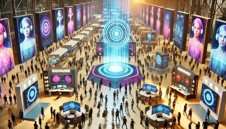 Illustrazione di un ambiente per un evento nel metaverso.