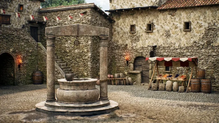 3D view of a medieval Italian village