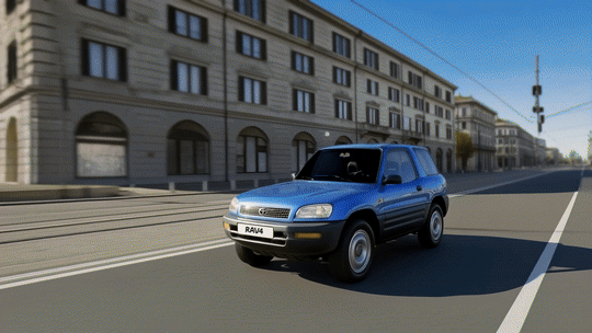 Timeline visiva delle sei generazioni Toyota RAV4 dal 1994 al 2025, che mostra la trasformazione da SUV compatto a crossover moderno e tecnologicamente avanzato.