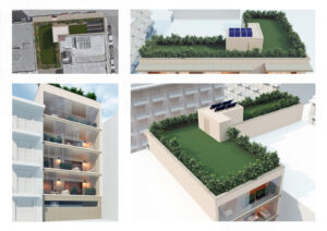 Modellazione 3D tetto giardino e progettazione aree verdi pensili condominiali.