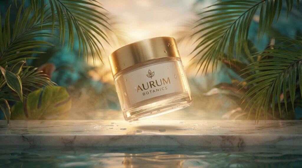 Ai commercial image showing a care product in a jungle environment