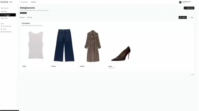 Catalogo di capi e accessori nel progetto GUESS TryOn Studio AI