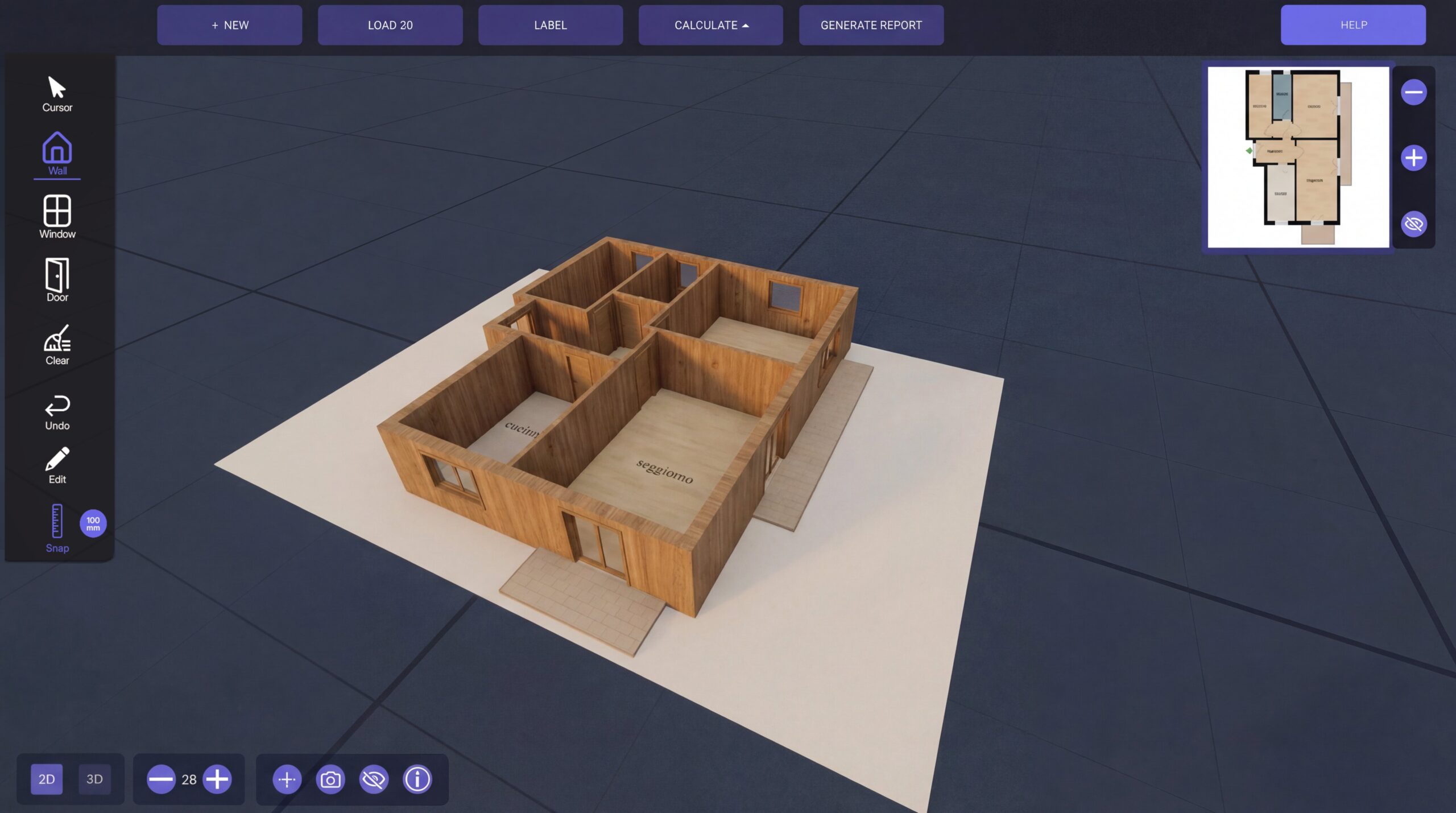 Configuratore 2D/3D per planimetrie con modello architettonico e calcolo automatico superfici per generazione preventivi