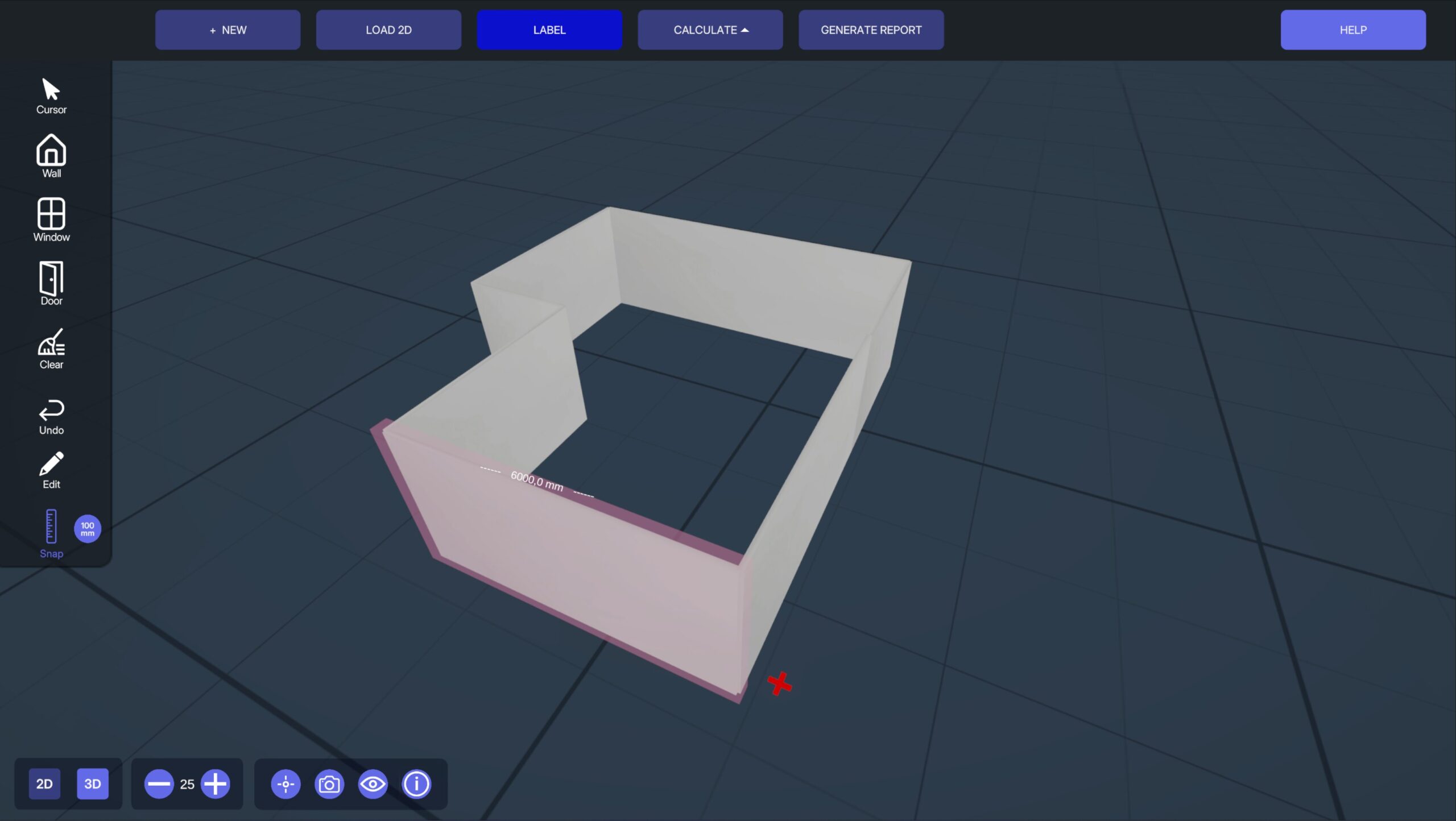 Configuratore 3D per architettura con disegno muri e misurazione delle superfici in planimetria digitale