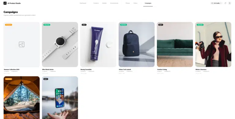 Vista delle campagne in AI Product Studio