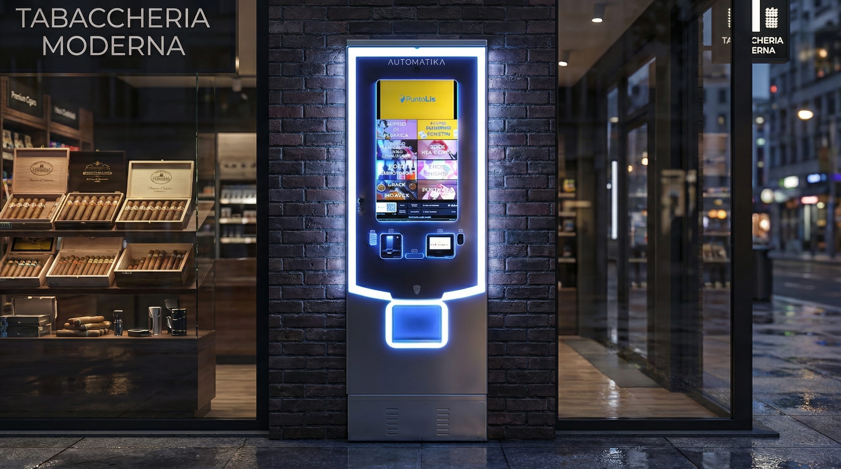 Photorealistic 3D rendering of an Automatika vending machine.