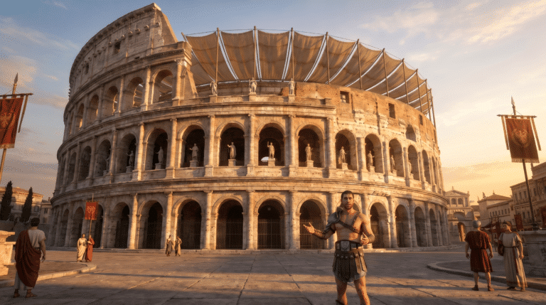 Ricostruzione immersiva del Colosseo nella Rome VR Experience con guida virtuale interattiva