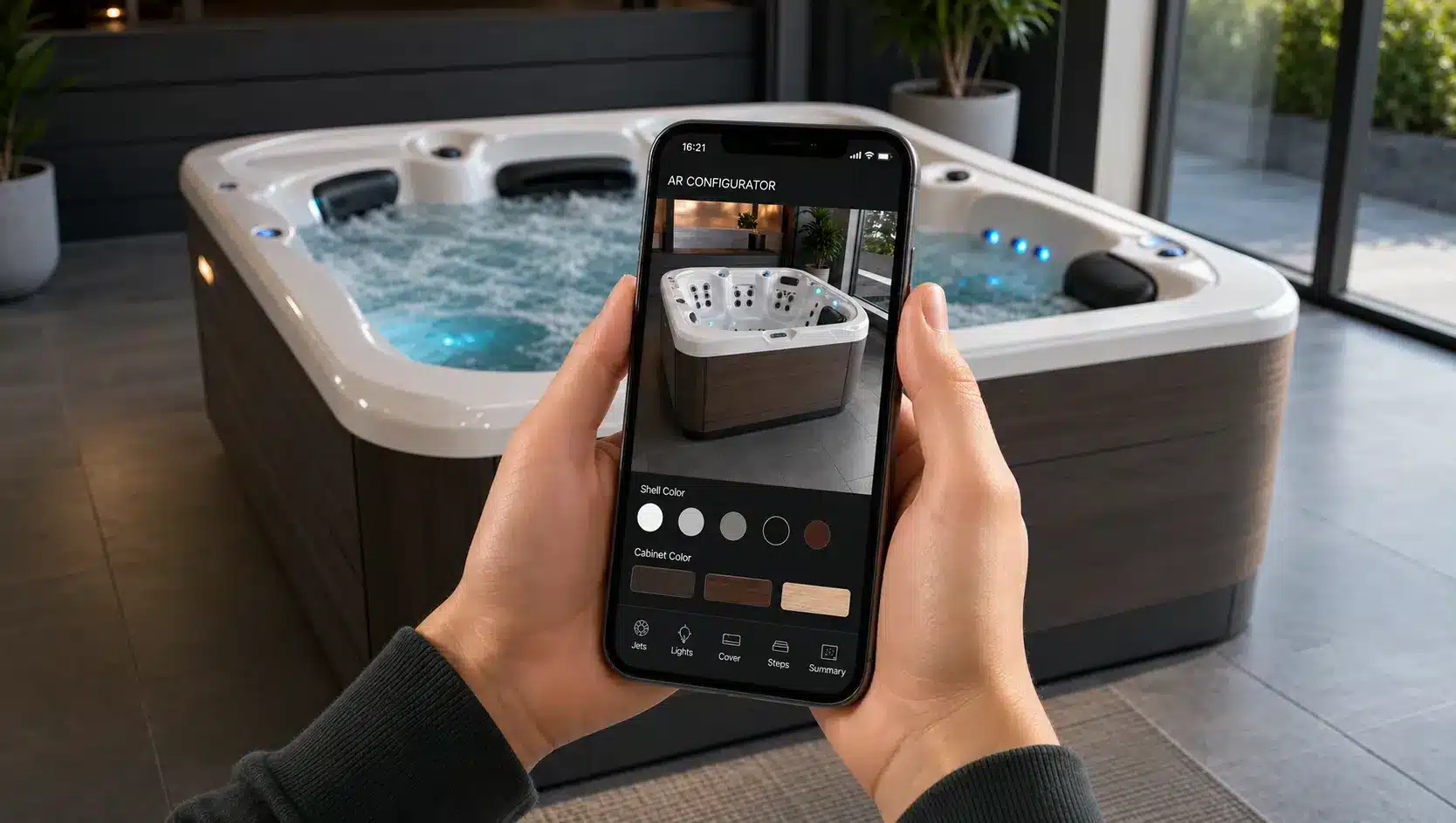 Esempio illustrativo di configuratore di una vasca su smartphone.