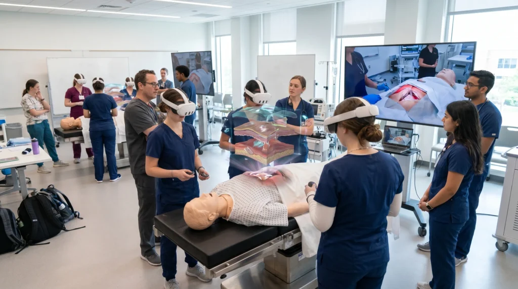 hf_20260618_135126_cd9ee4e7-bbe0-41f4-ab8a-37322d4a5be9 Sistema di realtà virtuale in ambiente sanitario utilizzato per la formazione clinica, la simulazione di procedure e l’addestramento medico