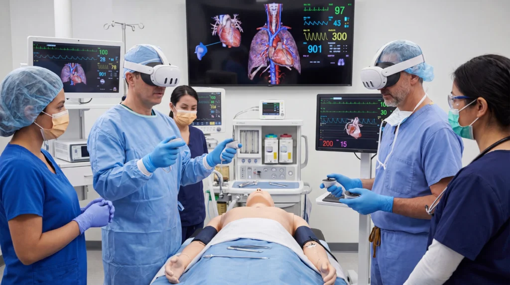 hf_20260618_143928_ae5357fd-d80e-4312-8df4-44fc7cb9e7a6 Sistema di realtà virtuale per l’addestramento medico che consente la riproduzione immersiva di ambienti ospedalieri e situazioni cliniche realistiche