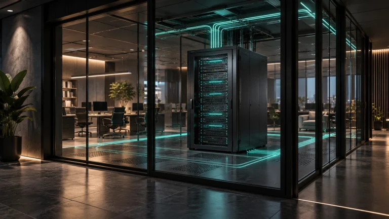 Illustrazione: server AI e dati aziendali custoditi dentro l'azienda