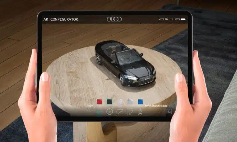 Veicolo visualizzato in realtà aumentata nel progetto Automotive AR Configurator.