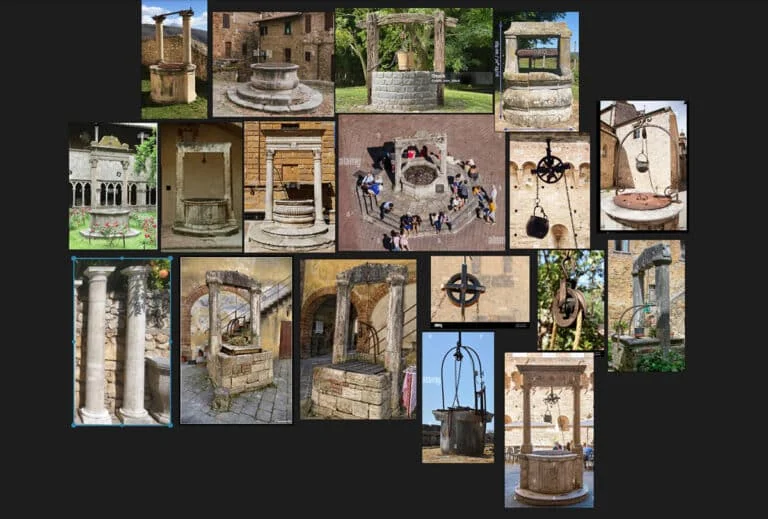 A collage of images of medieval wells useful for 3D well planning