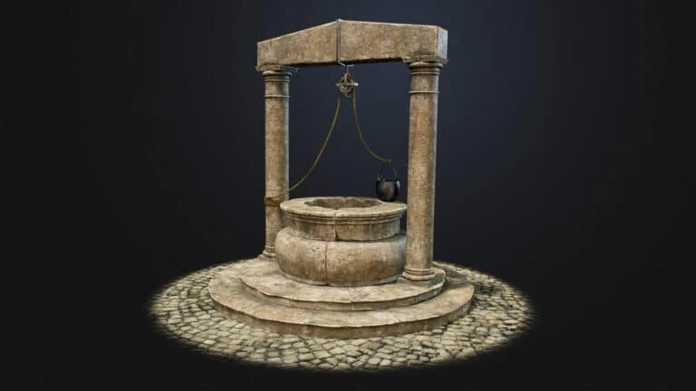 An image of a medieval well created using 3D technology