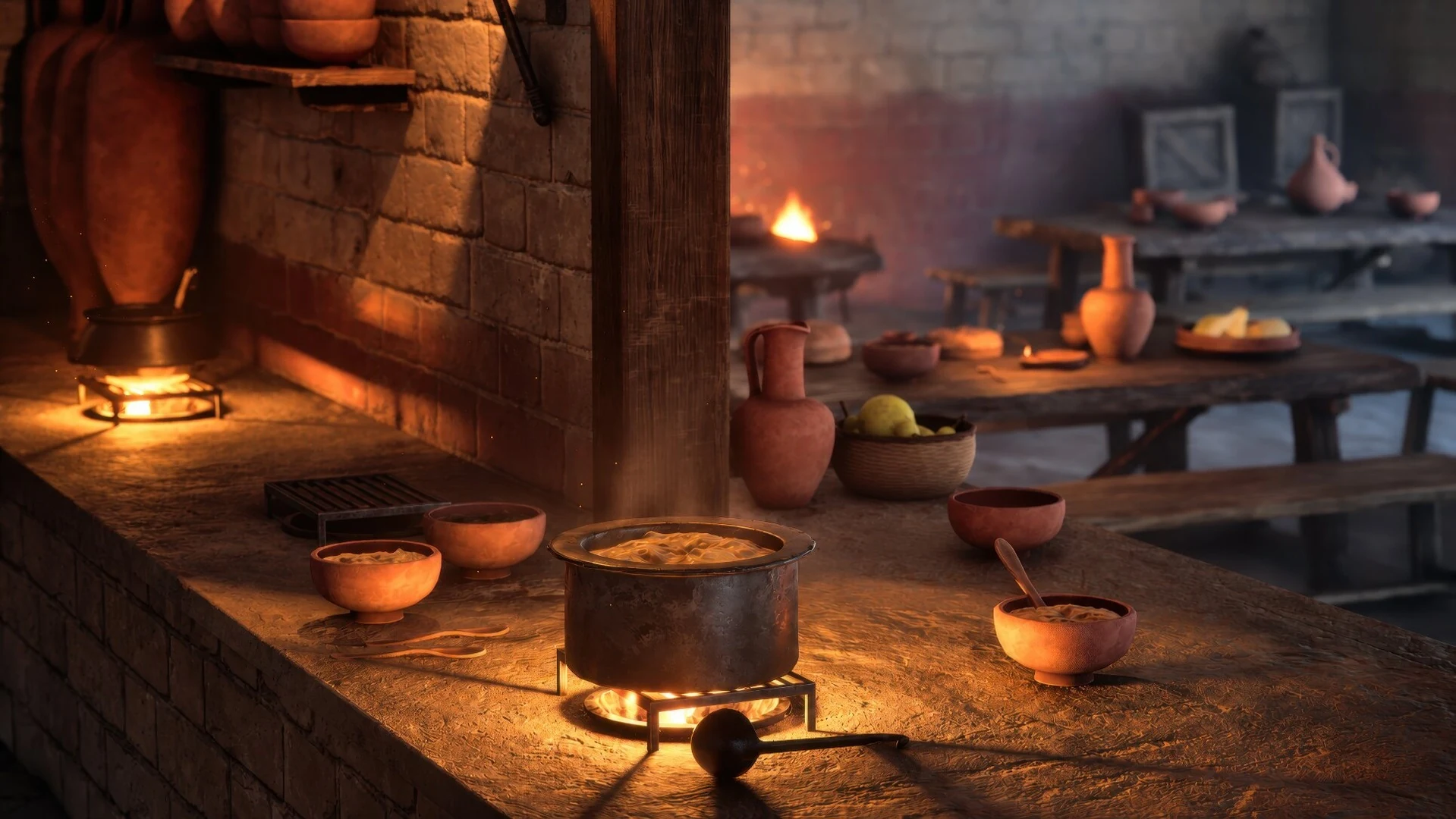 Cucina romana arredata nella scuola dei gladiatori