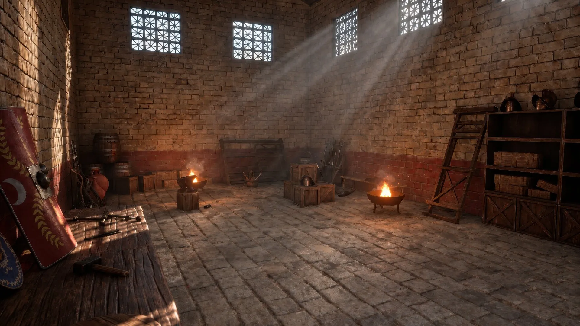 Interno del ludus romano esplorabile in realtà virtuale