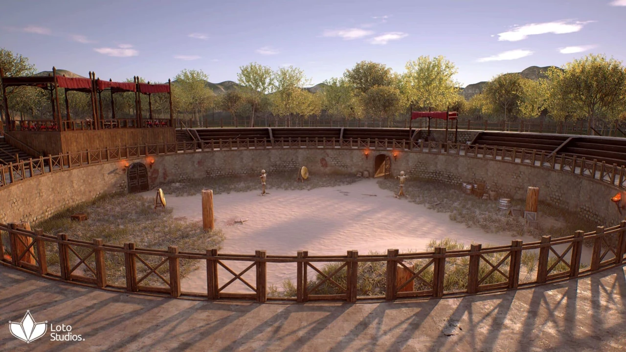 Arena romana con gradinate e spazio di combattimento nel progetto Modular Gladiator Arena