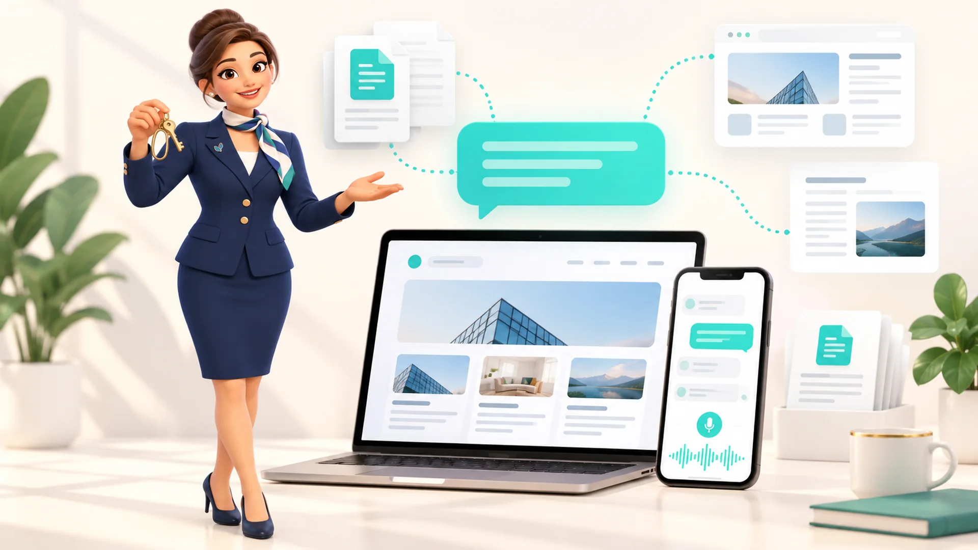 Assistente AI Vucìa con concierge 3D, chat e voce dai documenti e dal sito aziendale